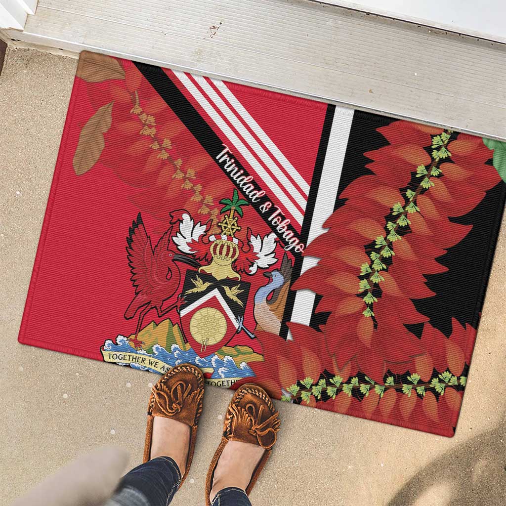 Trinidad and Tobago Rubber Doormat Coat Of Arms With Chaconia Flower