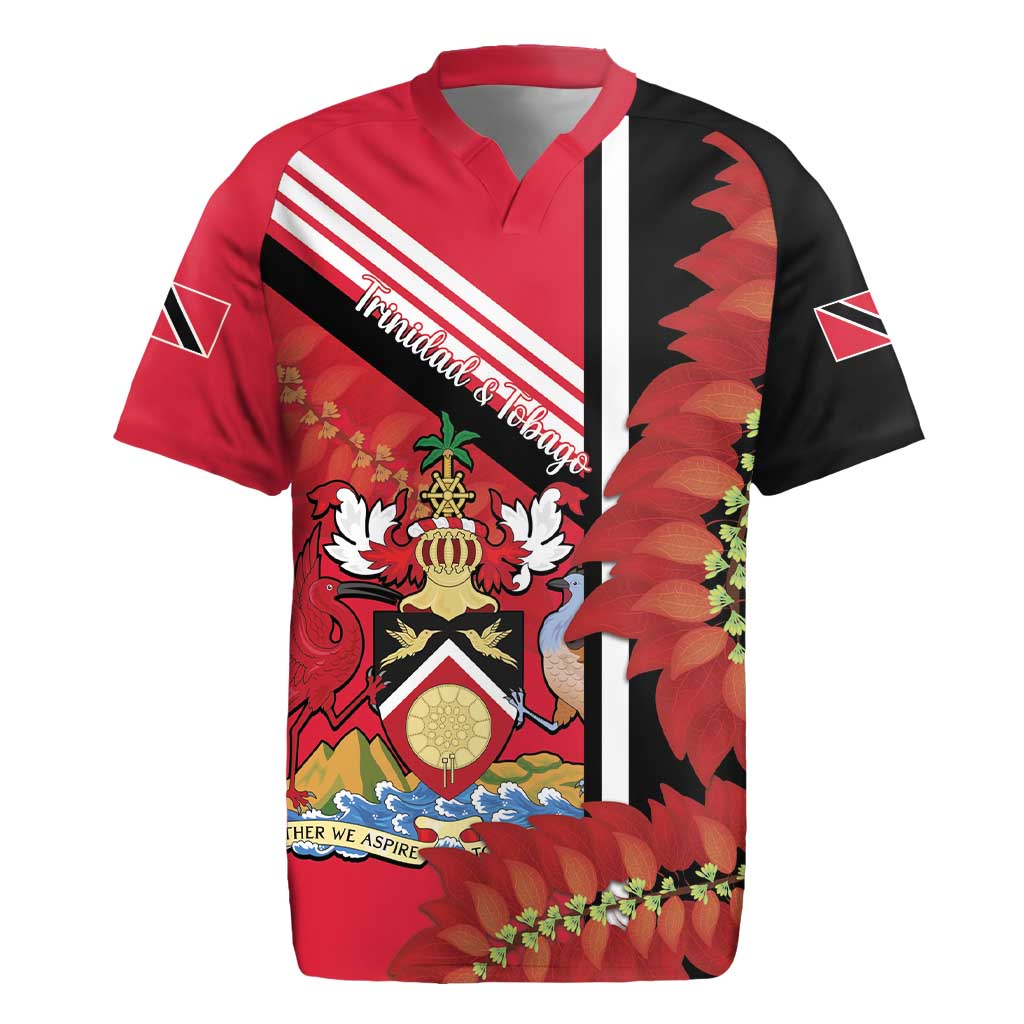 Trinidad and Tobago Rugby Jersey Coat Of Arms With Chaconia Flower