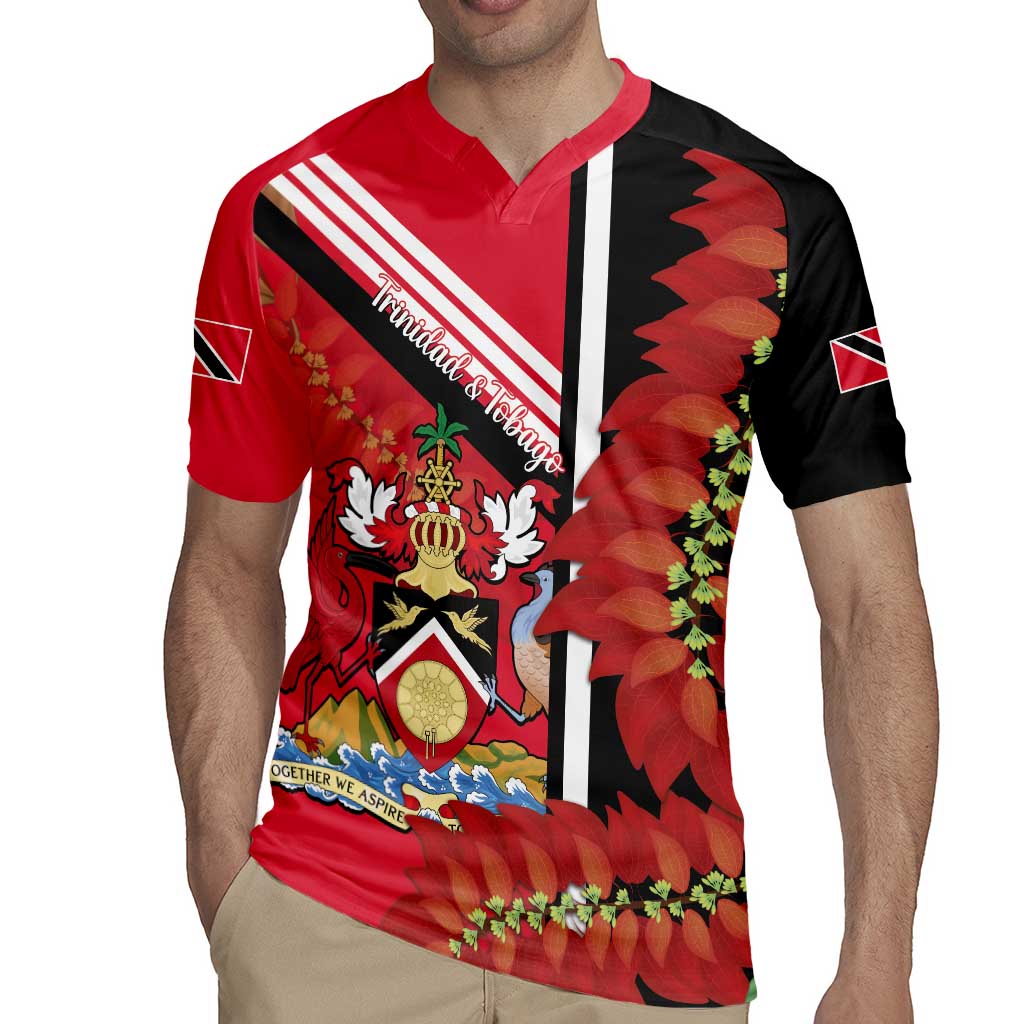 Trinidad and Tobago Rugby Jersey Coat Of Arms With Chaconia Flower