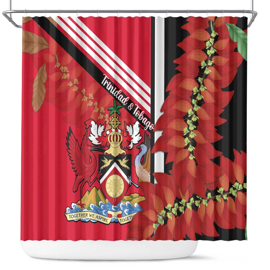 Trinidad and Tobago Shower Curtain Coat Of Arms With Chaconia Flower