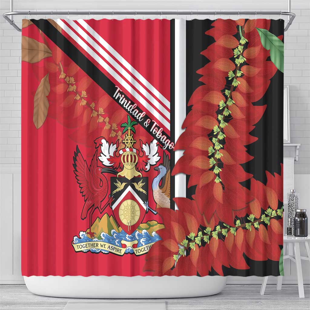 Trinidad and Tobago Shower Curtain Coat Of Arms With Chaconia Flower
