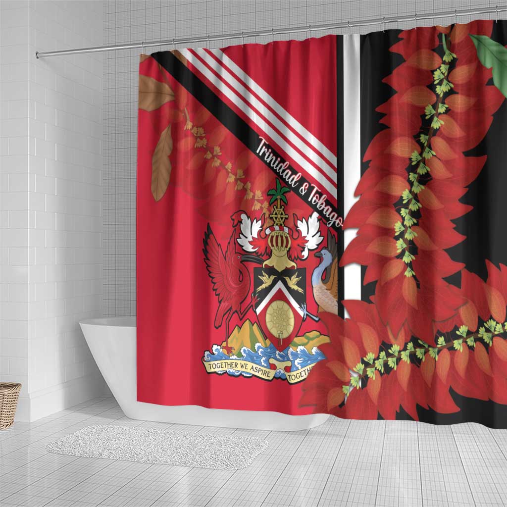 Trinidad and Tobago Shower Curtain Coat Of Arms With Chaconia Flower