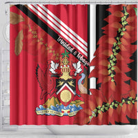 Trinidad and Tobago Shower Curtain Coat Of Arms With Chaconia Flower