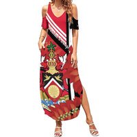 Trinidad and Tobago Summer Maxi Dress Coat Of Arms With Chaconia Flower