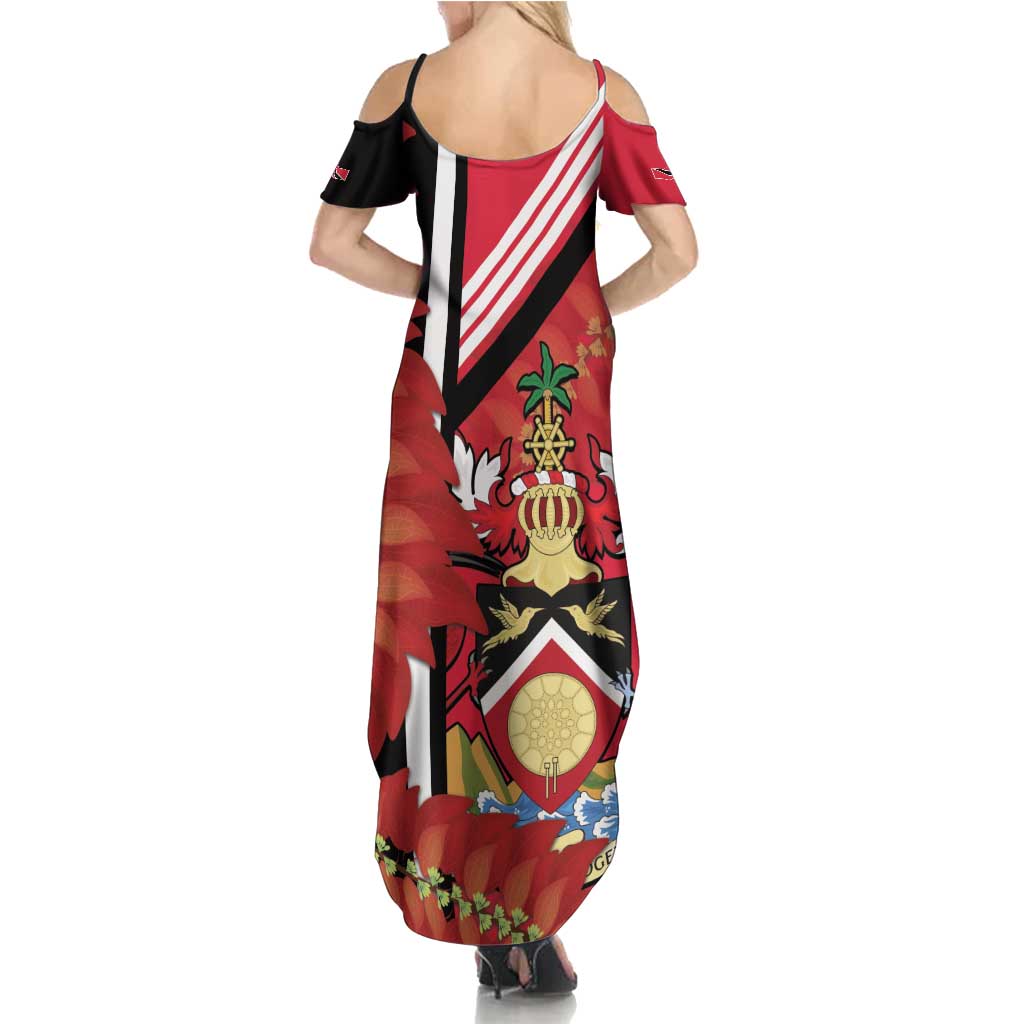 Trinidad and Tobago Summer Maxi Dress Coat Of Arms With Chaconia Flower