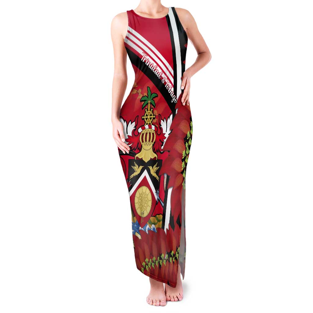 Trinidad and Tobago Tank Maxi Dress Coat Of Arms With Chaconia Flower