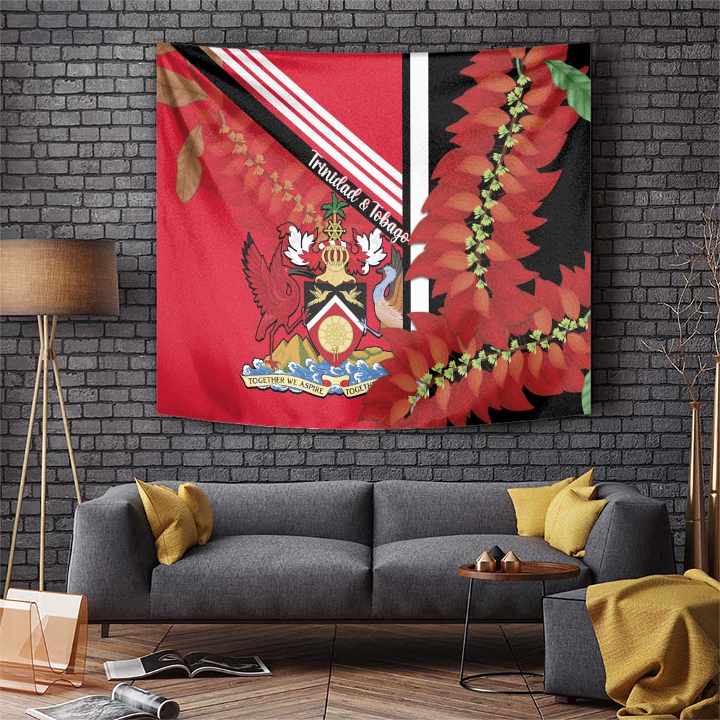 Trinidad and Tobago Tapestry Coat Of Arms With Chaconia Flower