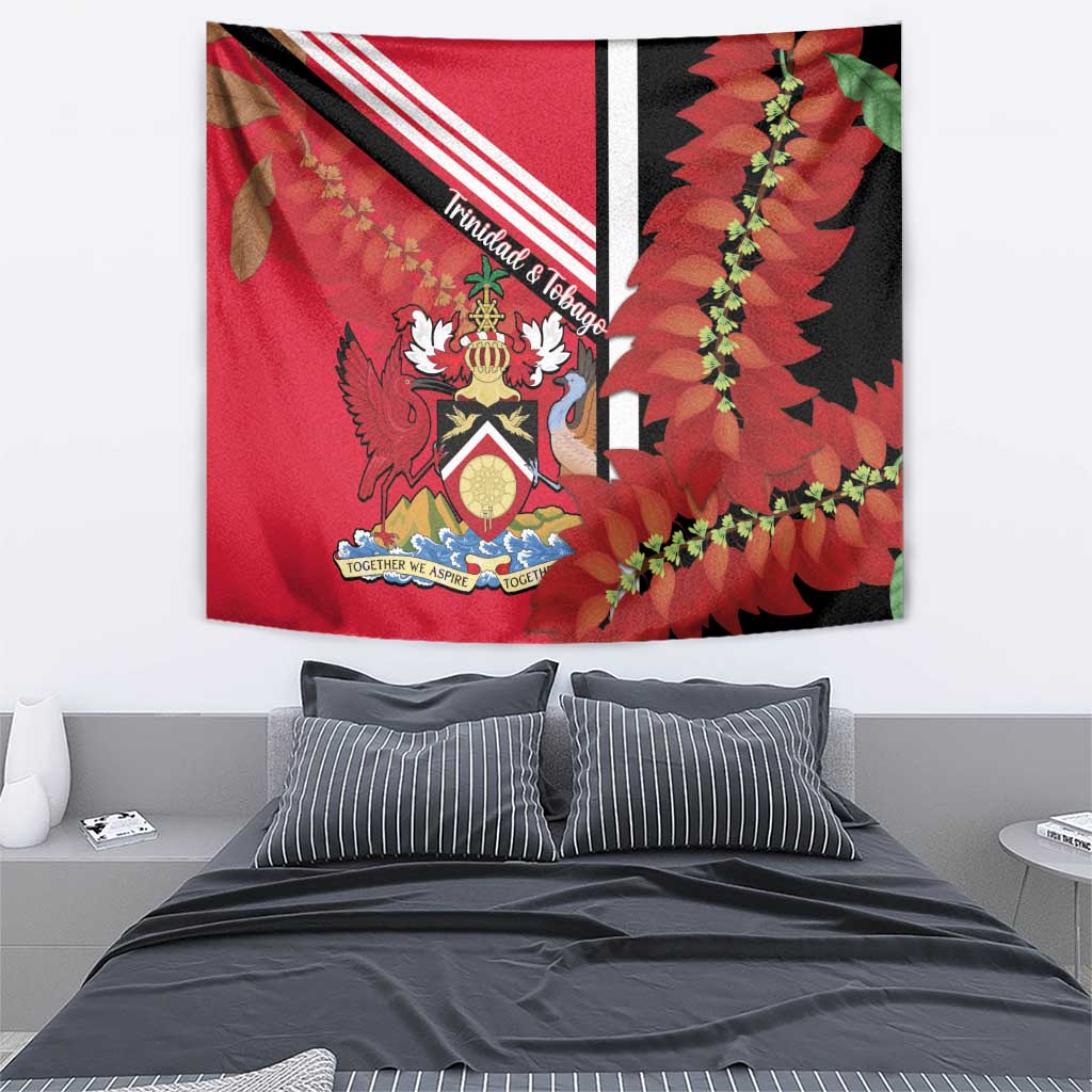 Trinidad and Tobago Tapestry Coat Of Arms With Chaconia Flower