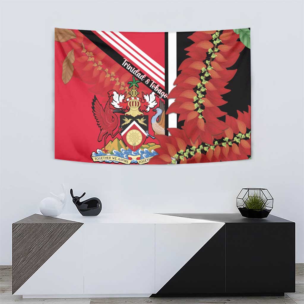 Trinidad and Tobago Tapestry Coat Of Arms With Chaconia Flower