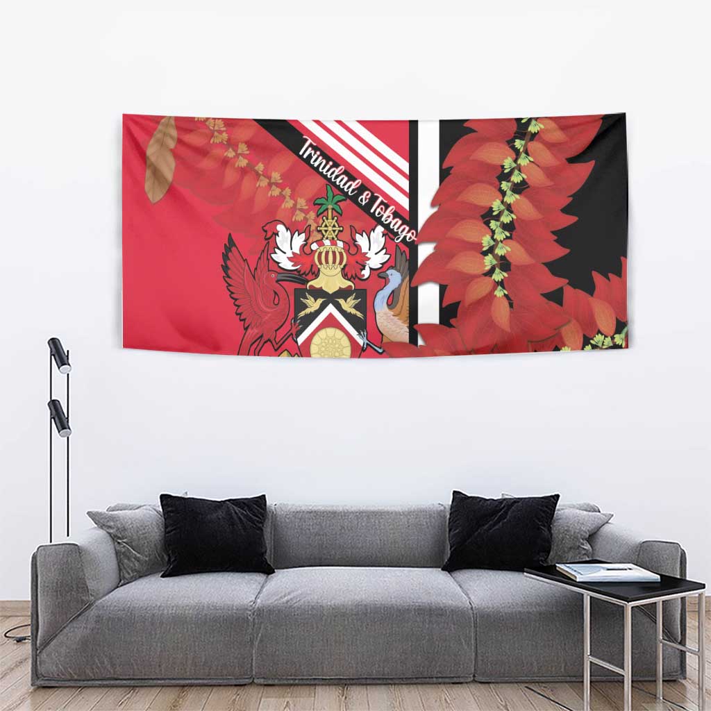 Trinidad and Tobago Tapestry Coat Of Arms With Chaconia Flower