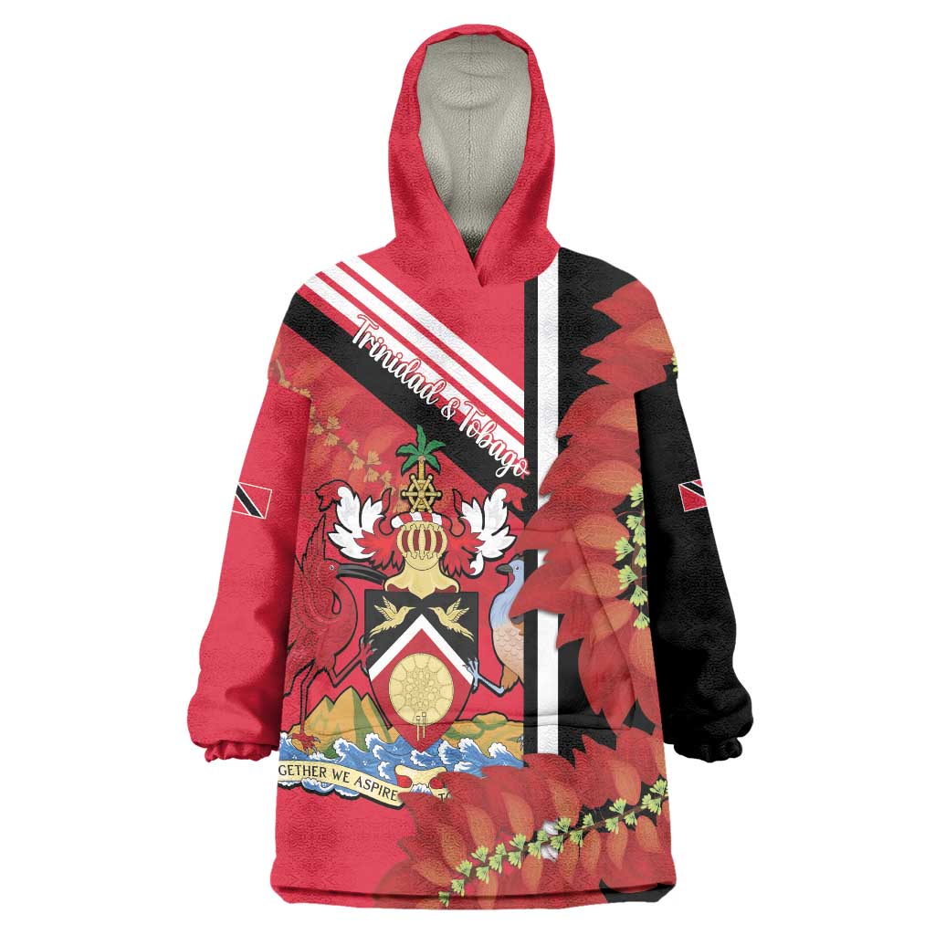 Trinidad and Tobago Wearable Blanket Hoodie Coat Of Arms With Chaconia Flower