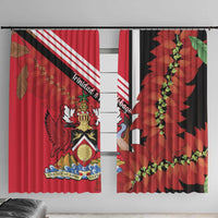 Trinidad and Tobago Window Curtain Coat Of Arms With Chaconia Flower
