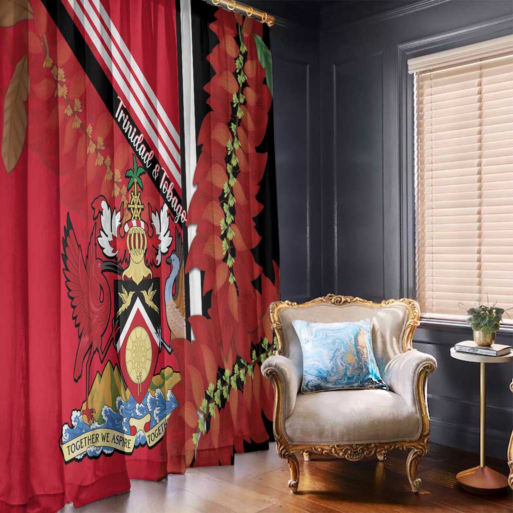 Trinidad and Tobago Window Curtain Coat Of Arms With Chaconia Flower