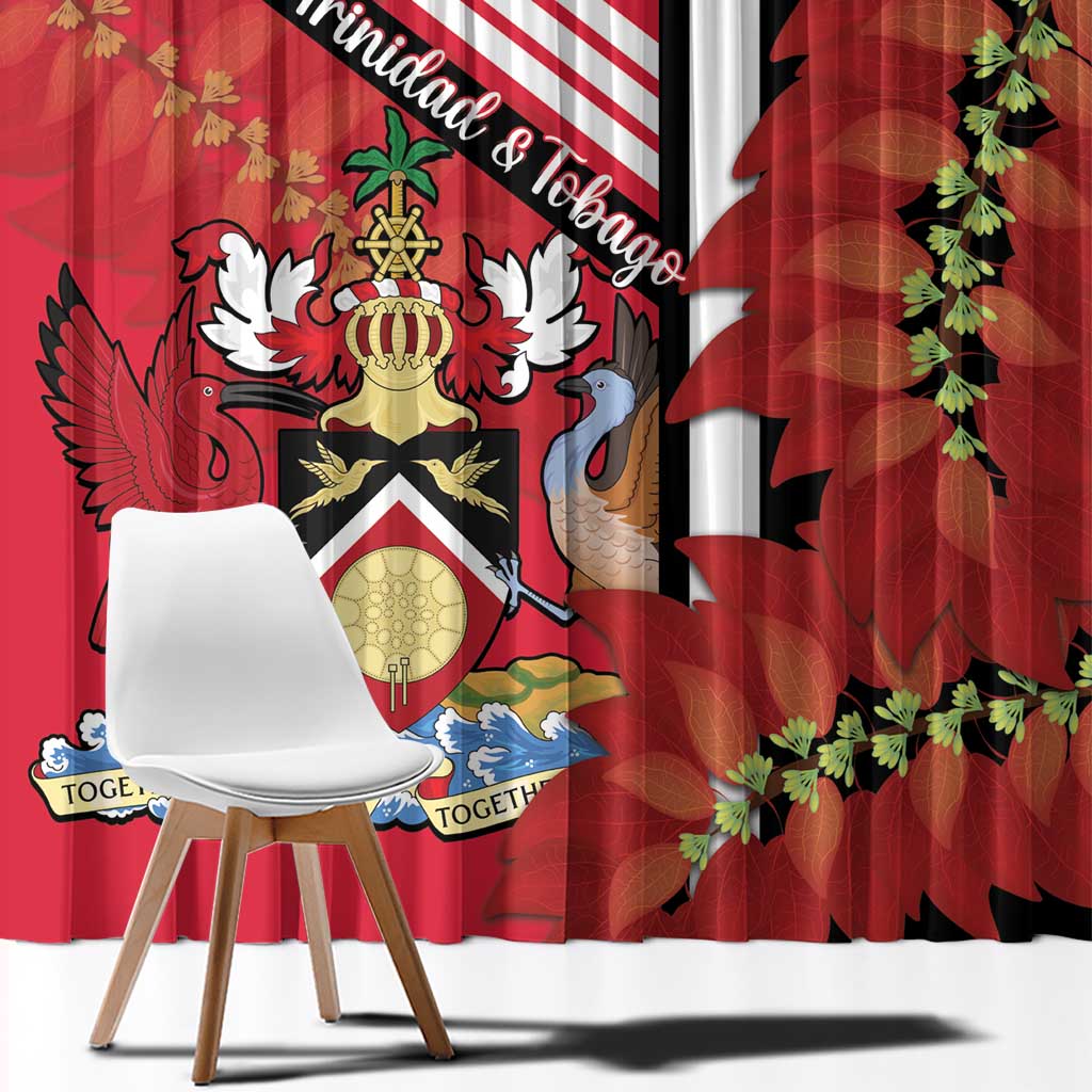 Trinidad and Tobago Window Curtain Coat Of Arms With Chaconia Flower