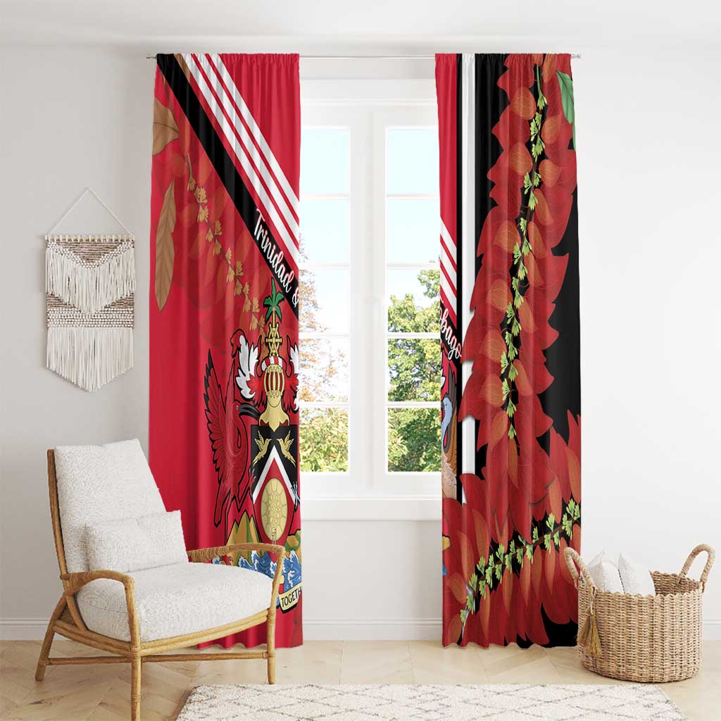 Trinidad and Tobago Window Curtain Coat Of Arms With Chaconia Flower