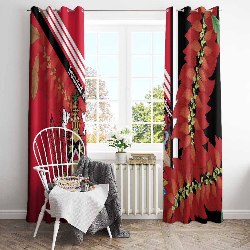 Trinidad and Tobago Window Curtain Coat Of Arms With Chaconia Flower