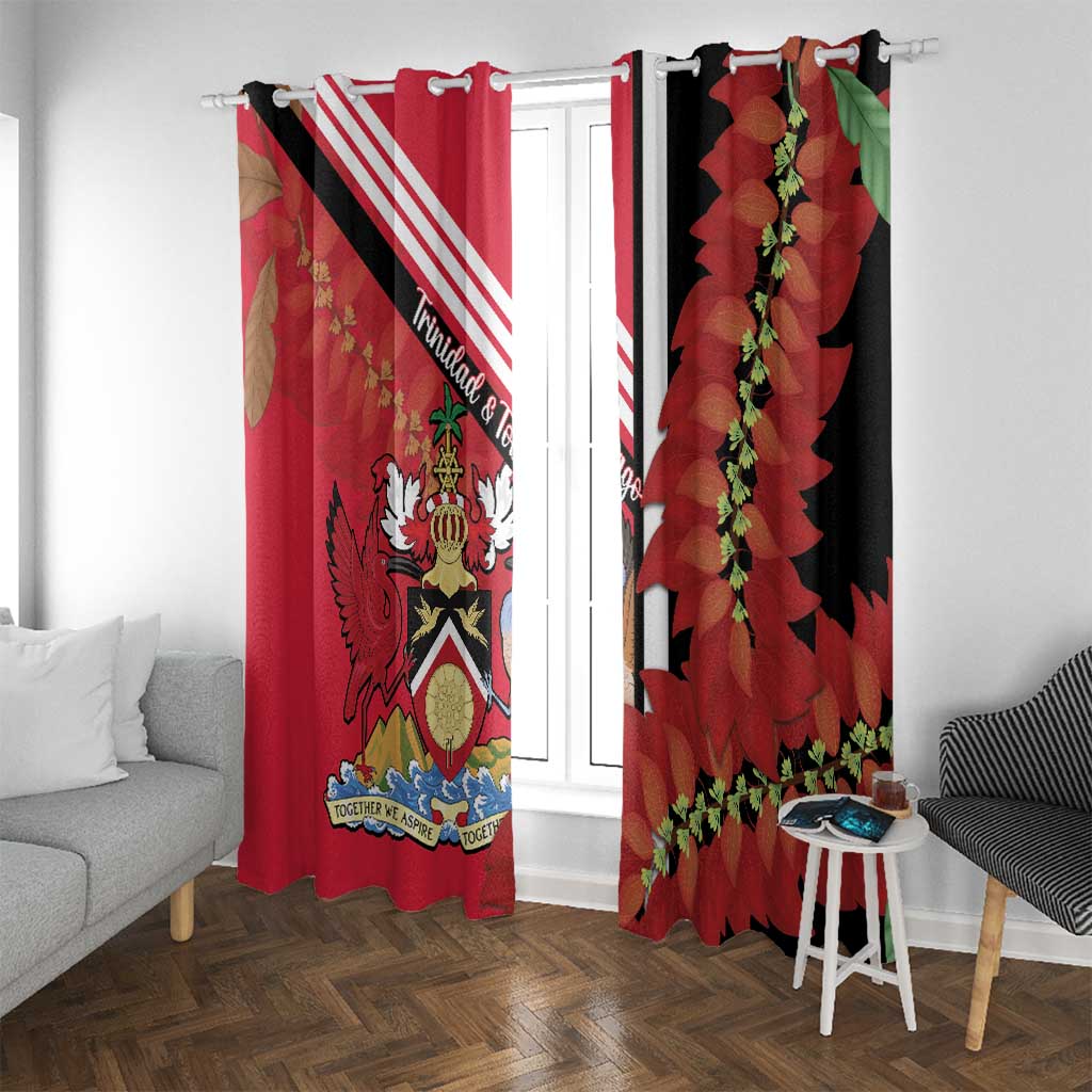 Trinidad and Tobago Window Curtain Coat Of Arms With Chaconia Flower