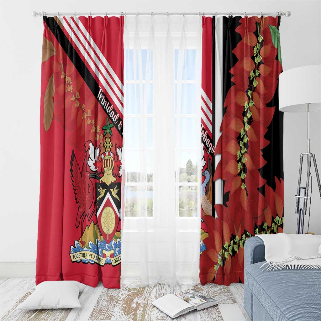 Trinidad and Tobago Window Curtain Coat Of Arms With Chaconia Flower