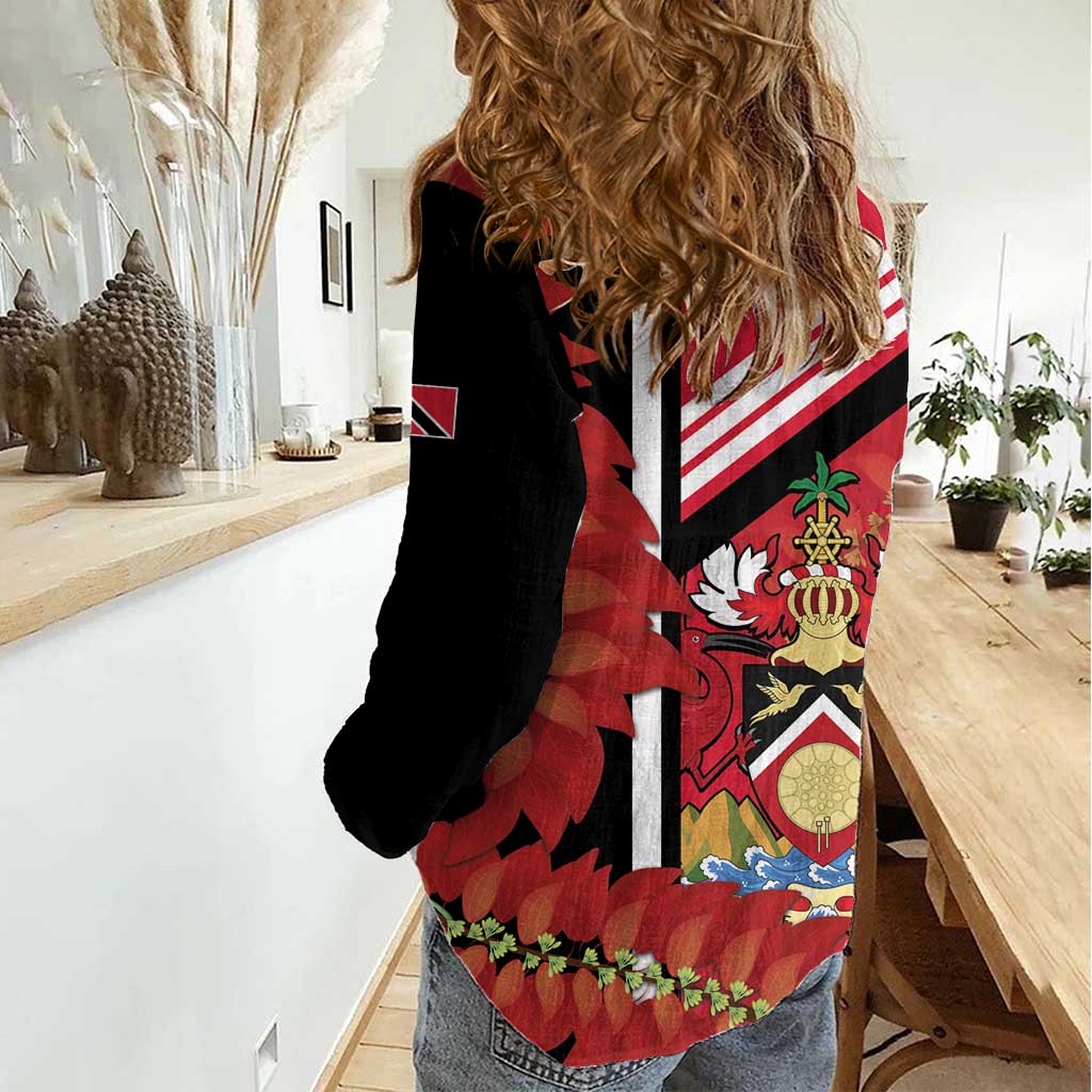 Trinidad and Tobago Women Casual Shirt Coat Of Arms With Chaconia Flower