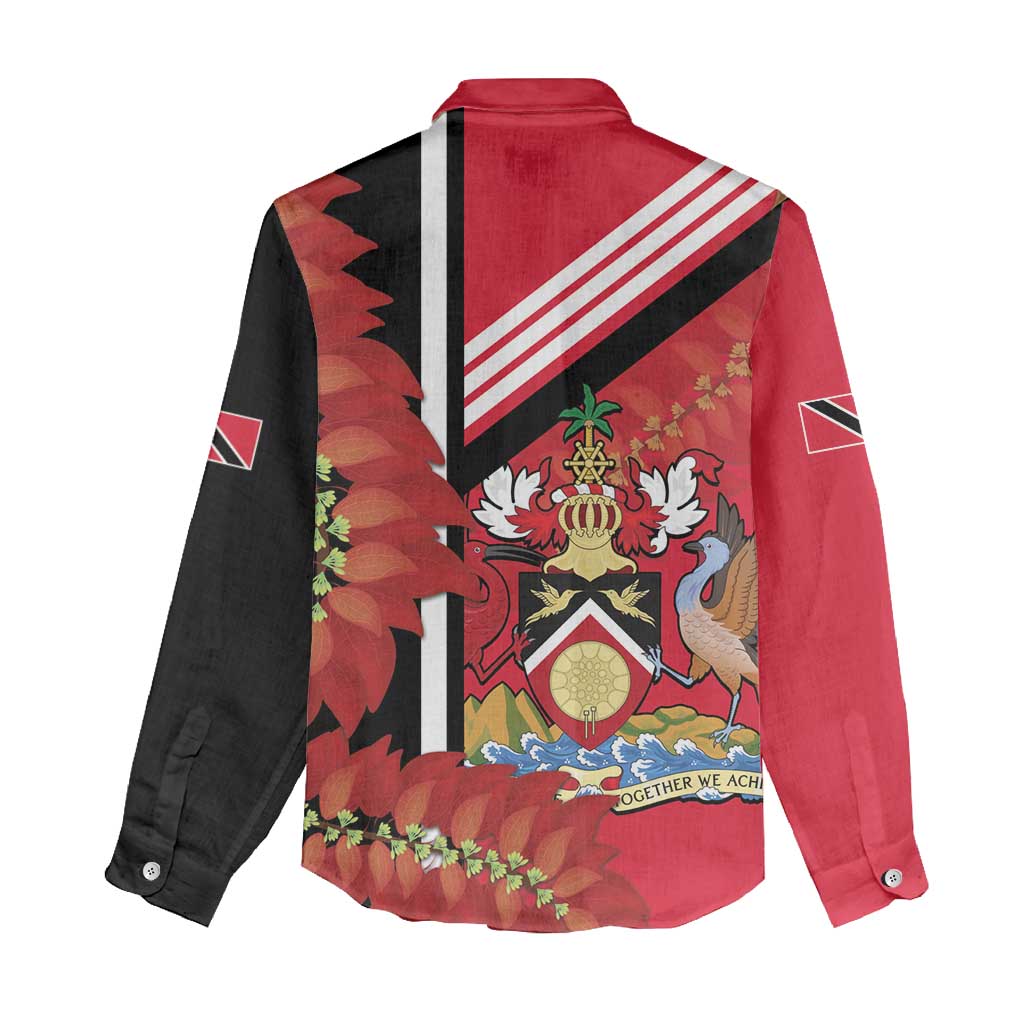 Trinidad and Tobago Women Casual Shirt Coat Of Arms With Chaconia Flower