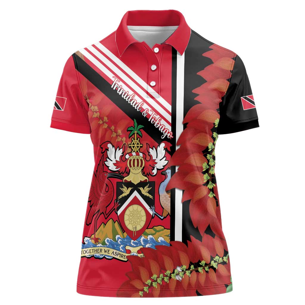 Trinidad and Tobago Women Polo Shirt Coat Of Arms With Chaconia Flower
