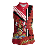 Trinidad and Tobago Women Sleeveless Polo Shirt Coat Of Arms With Chaconia Flower