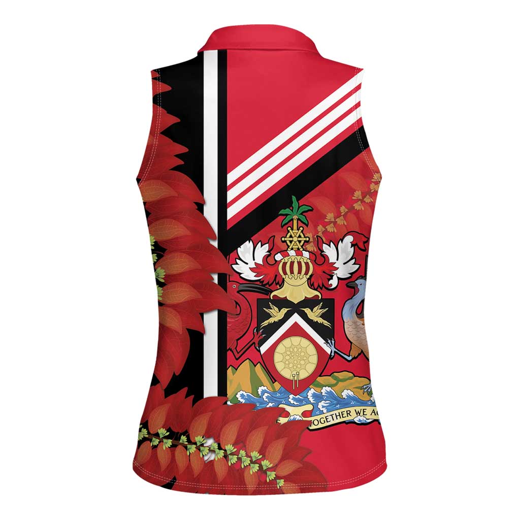 Trinidad and Tobago Women Sleeveless Polo Shirt Coat Of Arms With Chaconia Flower
