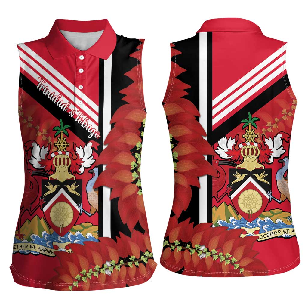 Trinidad and Tobago Women Sleeveless Polo Shirt Coat Of Arms With Chaconia Flower