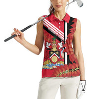 Trinidad and Tobago Women Sleeveless Polo Shirt Coat Of Arms With Chaconia Flower