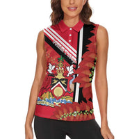 Trinidad and Tobago Women Sleeveless Polo Shirt Coat Of Arms With Chaconia Flower