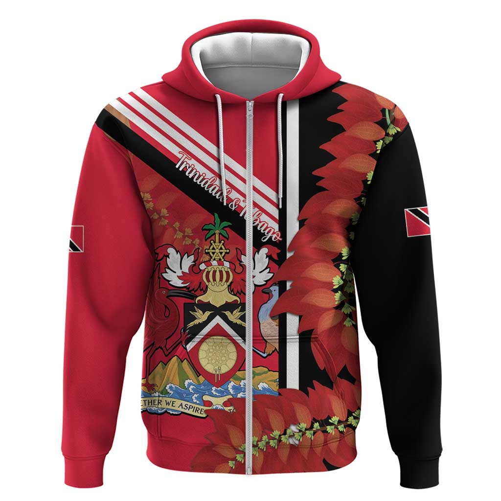 Trinidad and Tobago Zip Hoodie Coat Of Arms With Chaconia Flower
