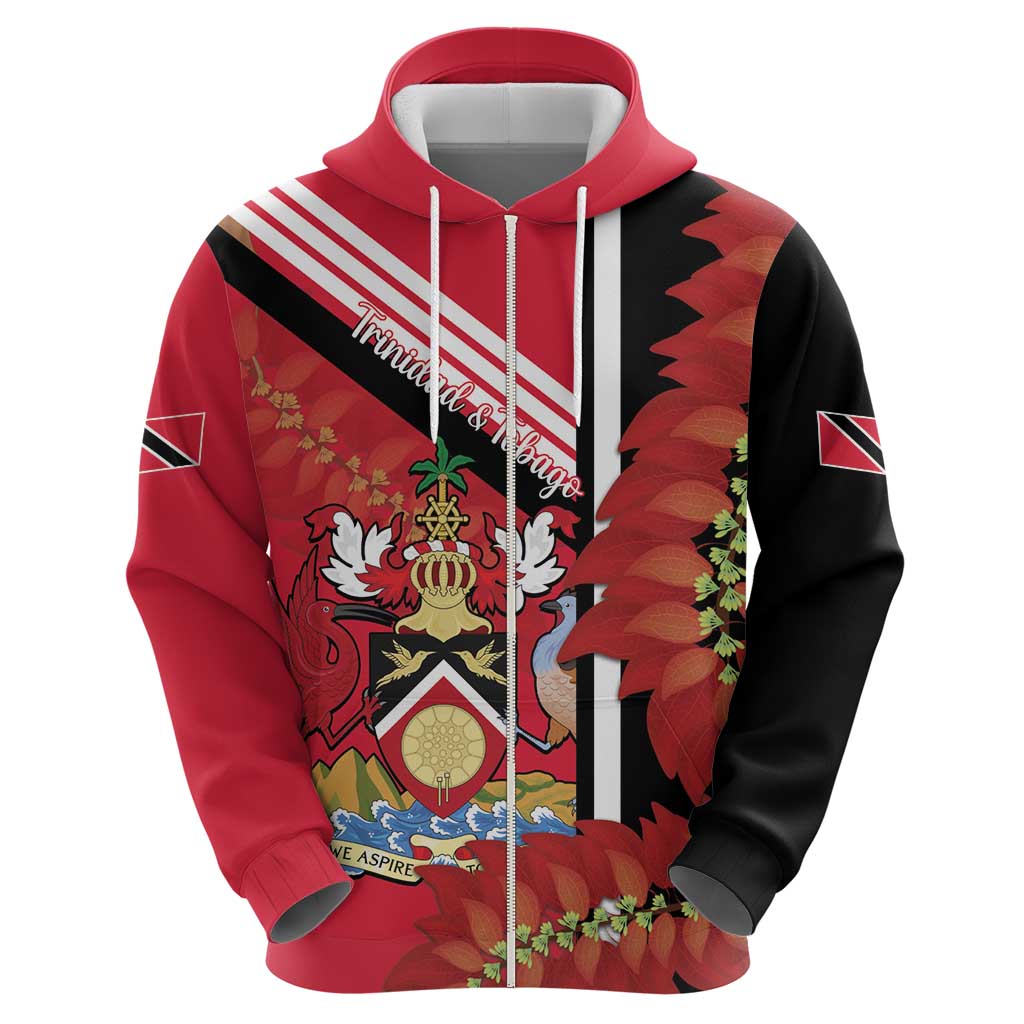 Trinidad and Tobago Zip Hoodie Coat Of Arms With Chaconia Flower