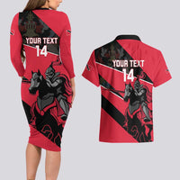 Custom Trinidad and Tobago Cricket Couples Matching Long Sleeve Bodycon Dress and Hawaiian Shirt Come On Trinbago Knight Riders