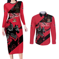 Custom Trinidad and Tobago Cricket Couples Matching Long Sleeve Bodycon Dress and Long Sleeve Button Shirt Come On Trinbago Knight Riders