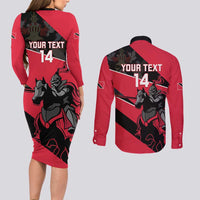 Custom Trinidad and Tobago Cricket Couples Matching Long Sleeve Bodycon Dress and Long Sleeve Button Shirt Come On Trinbago Knight Riders