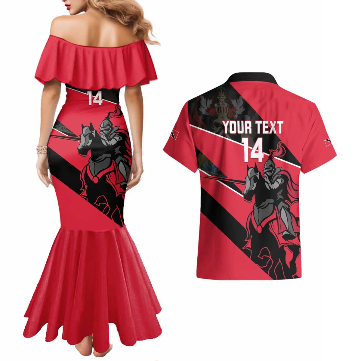 Custom Trinidad and Tobago Cricket Couples Matching Mermaid Dress and Hawaiian Shirt Come On Trinbago Knight Riders