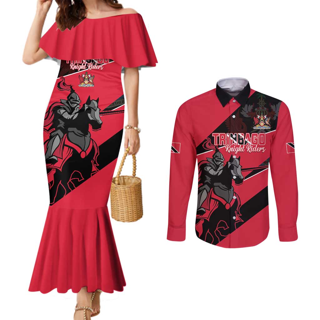 Custom Trinidad and Tobago Cricket Couples Matching Mermaid Dress and Long Sleeve Button Shirt Come On Trinbago Knight Riders