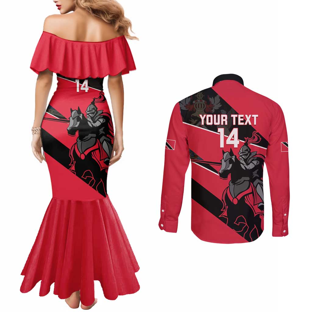 Custom Trinidad and Tobago Cricket Couples Matching Mermaid Dress and Long Sleeve Button Shirt Come On Trinbago Knight Riders