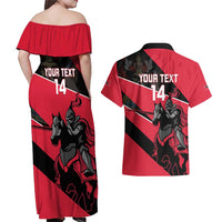 Custom Trinidad and Tobago Cricket Couples Matching Off Shoulder Maxi Dress and Hawaiian Shirt Come On Trinbago Knight Riders