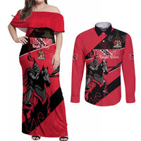 Custom Trinidad and Tobago Cricket Couples Matching Off Shoulder Maxi Dress and Long Sleeve Button Shirt Come On Trinbago Knight Riders