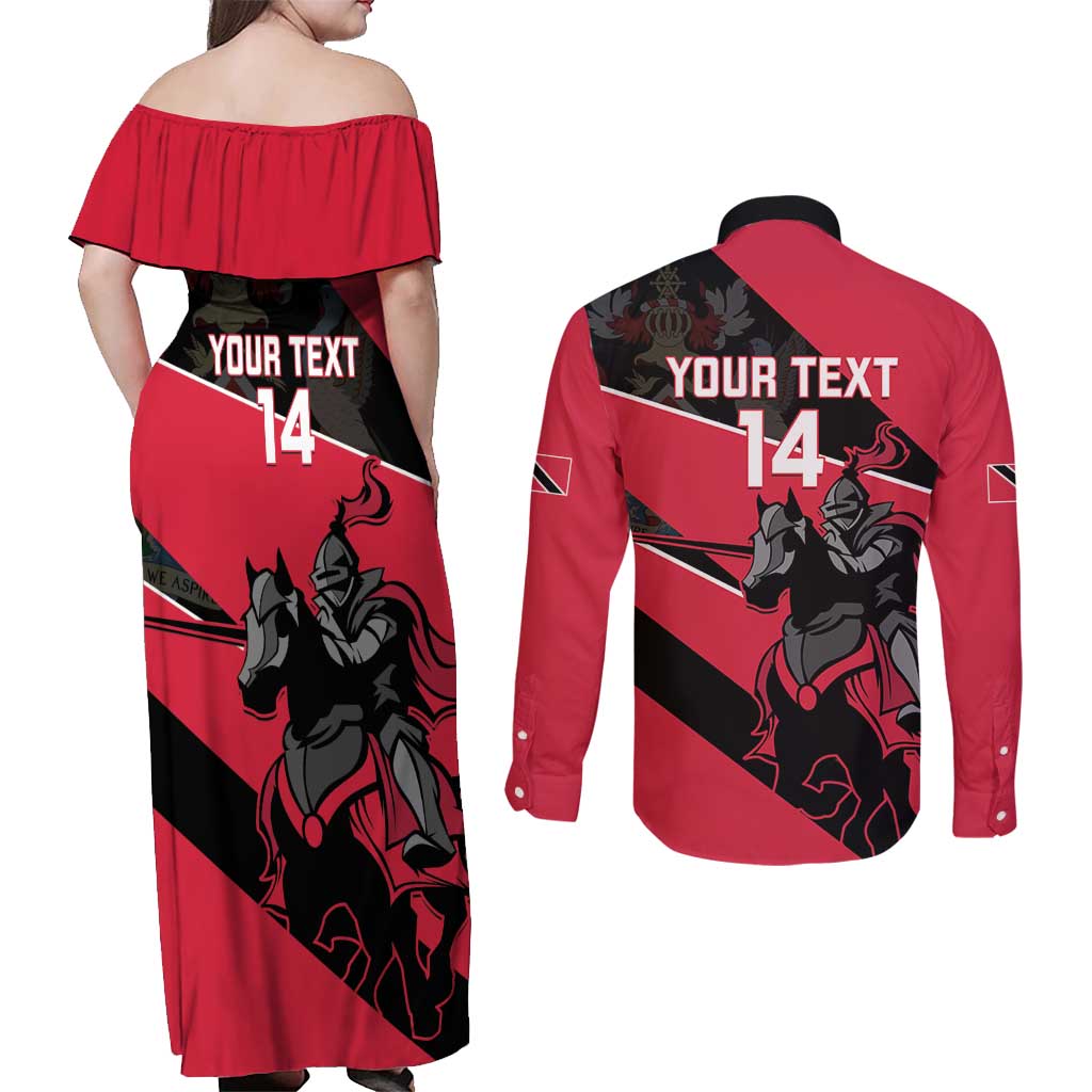 Custom Trinidad and Tobago Cricket Couples Matching Off Shoulder Maxi Dress and Long Sleeve Button Shirt Come On Trinbago Knight Riders
