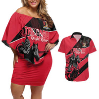 Custom Trinidad and Tobago Cricket Couples Matching Off Shoulder Short Dress and Hawaiian Shirt Come On Trinbago Knight Riders