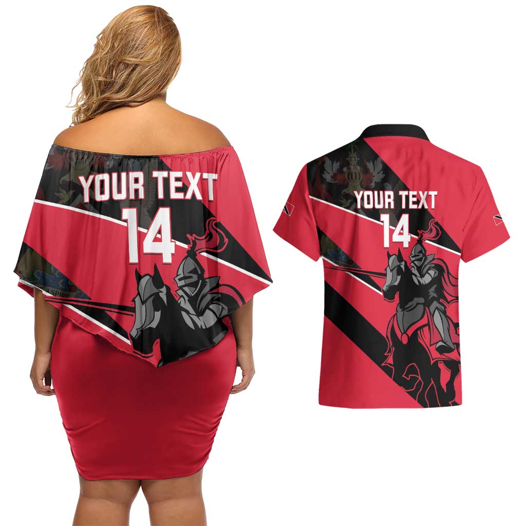 Custom Trinidad and Tobago Cricket Couples Matching Off Shoulder Short Dress and Hawaiian Shirt Come On Trinbago Knight Riders