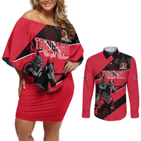 Custom Trinidad and Tobago Cricket Couples Matching Off Shoulder Short Dress and Long Sleeve Button Shirt Come On Trinbago Knight Riders