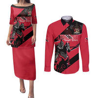 Custom Trinidad and Tobago Cricket Couples Matching Puletasi and Long Sleeve Button Shirt Come On Trinbago Knight Riders