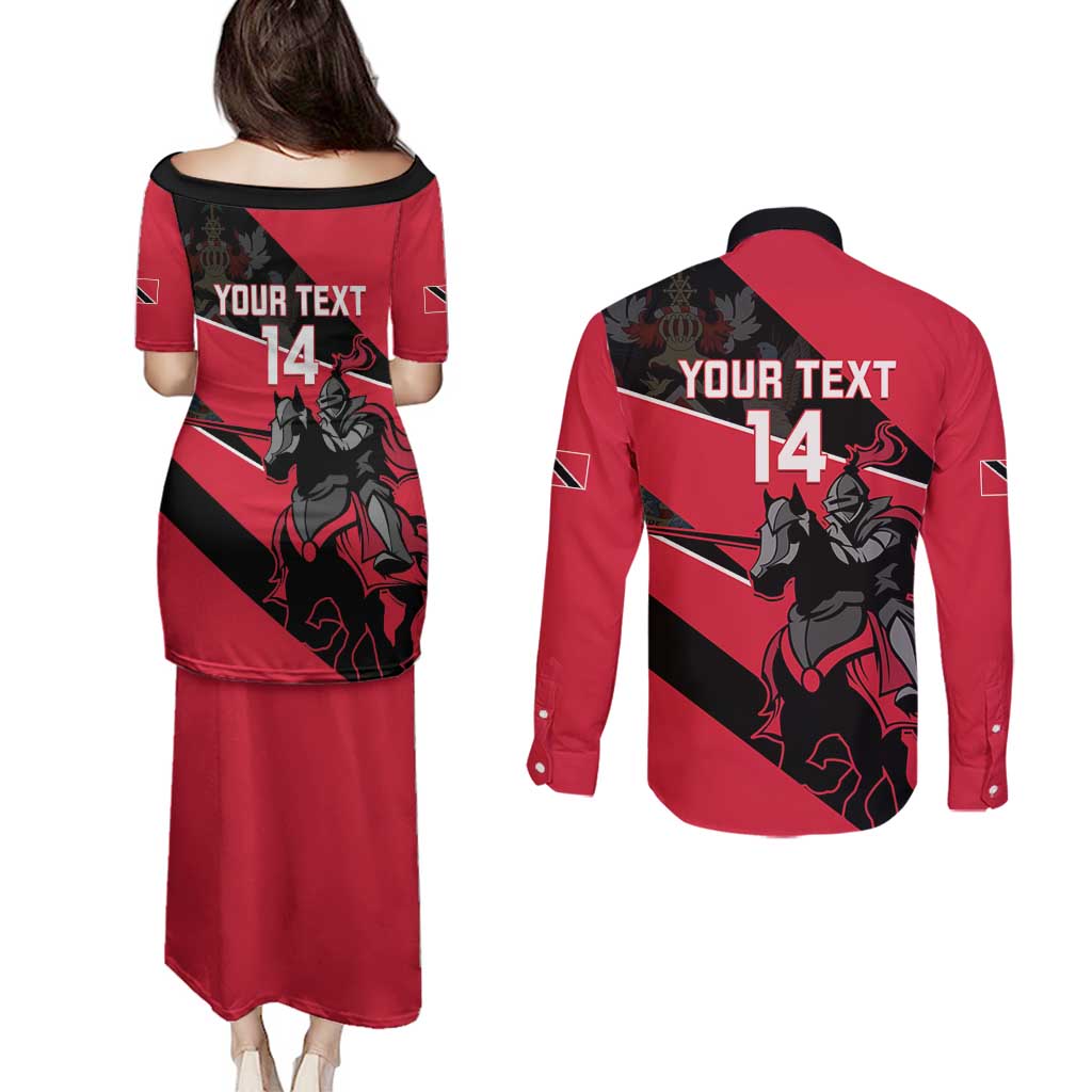Custom Trinidad and Tobago Cricket Couples Matching Puletasi and Long Sleeve Button Shirt Come On Trinbago Knight Riders