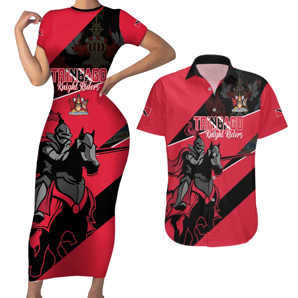 Custom Trinidad and Tobago Cricket Couples Matching Short Sleeve Bodycon Dress and Hawaiian Shirt Come On Trinbago Knight Riders