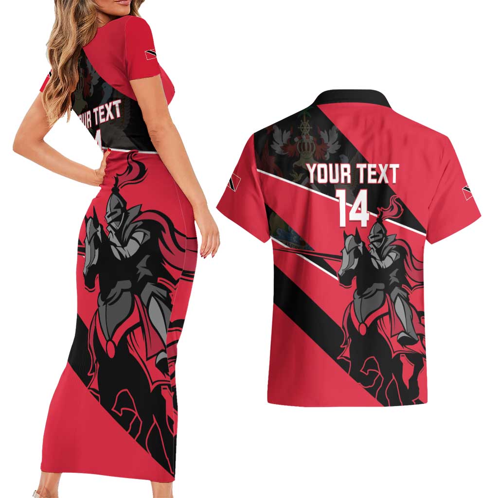 Custom Trinidad and Tobago Cricket Couples Matching Short Sleeve Bodycon Dress and Hawaiian Shirt Come On Trinbago Knight Riders
