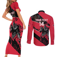 Custom Trinidad and Tobago Cricket Couples Matching Short Sleeve Bodycon Dress and Long Sleeve Button Shirt Come On Trinbago Knight Riders