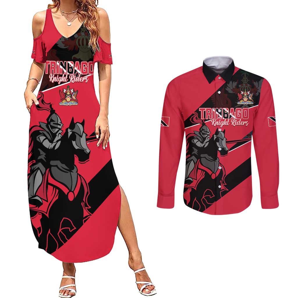 Custom Trinidad and Tobago Cricket Couples Matching Summer Maxi Dress and Long Sleeve Button Shirt Come On Trinbago Knight Riders